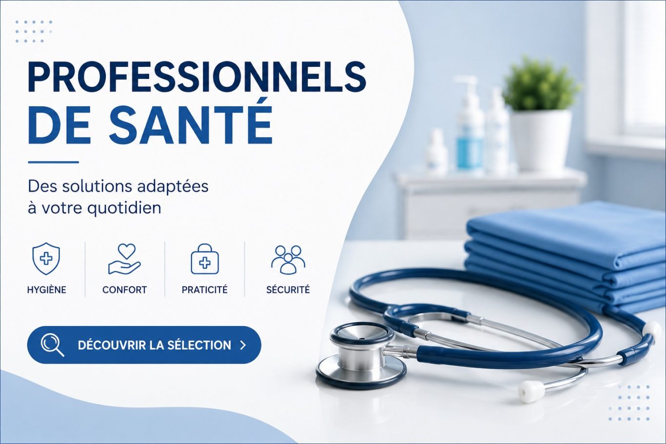 Professionnels de santé Logo "Professionnels de santé" avec un stéthoscope et des fournitures médicales.
